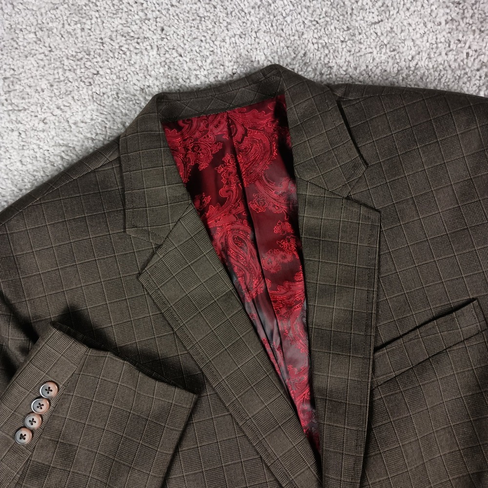 Rare Donear 38R 30W Mens Brown Windowpane Check Scottish Fashion 3 Piece Suit